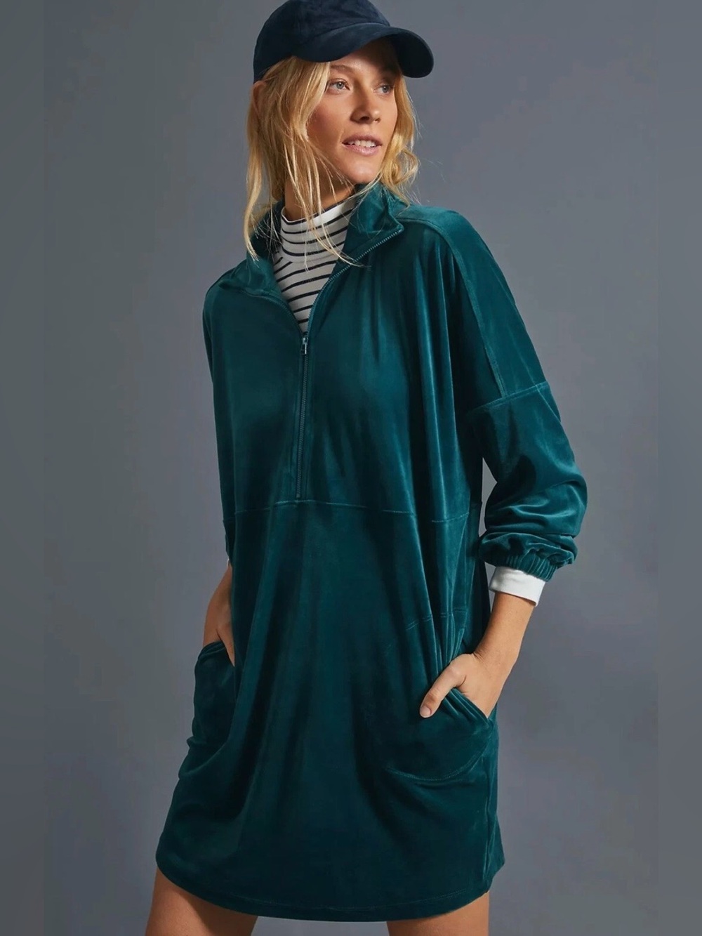 Anthropologie Saturday Sunday Athleisure Dress Size L Green Velour Oversized